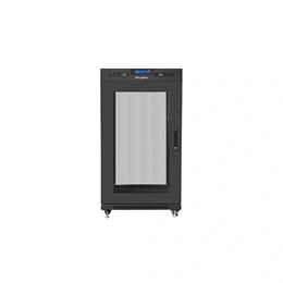 Lanberg szabadon álló rackszekrény (19", 22U, 600x600, perforált ajtó, lapraszerelt, LCD kijelző, 520mm mély, fekete)