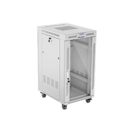 Lanberg szabadon álló rackszekrény (19", 22U, 600x800 mm, edzett üveg ajtó, lapraszerelt, LCD kijelző, szürke)