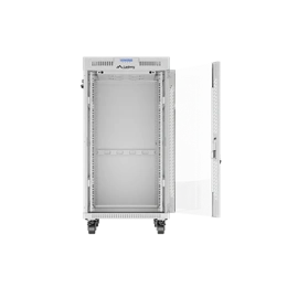 Lanberg szabadon álló rackszekrény (19", 22U, 600x800 mm, edzett üveg ajtó, lapraszerelt, LCD kijelző, szürke)