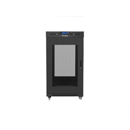 Lanberg szabadon álló rackszekrény (19", 22U, 800x800 mm, perforált ajtó, lapraszerelt, LCD kijelző, fekete)