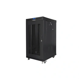 Lanberg szabadon álló rackszekrény (19", 22U, 800x800 mm, perforált ajtó, lapraszerelt, LCD kijelző, fekete)