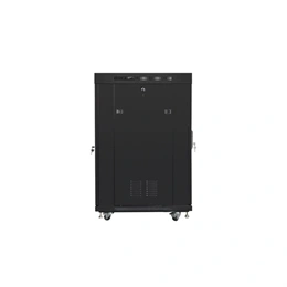 Lanberg szabadon álló rackszekrény (19", 22U, 800x800 mm, perforált ajtó, lapraszerelt, LCD kijelző, fekete)