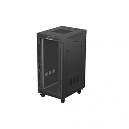 Lanberg szabadon álló rackszekrény (19", 24U, 600x800 mm, üvegajtó, lapraszerelt, LCD, fekete)