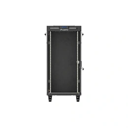 Lanberg szabadon álló rackszekrény (19", 24U, 600x800 mm, üvegajtó, lapraszerelt, LCD, fekete)