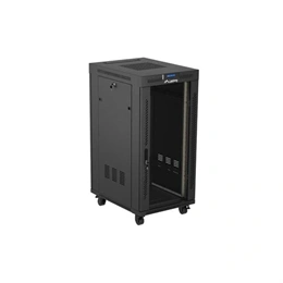 Lanberg szabadon álló rackszekrény (19", 24U, 600x800 mm, üvegajtó, lapraszerelt, LCD, fekete)