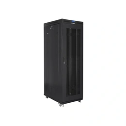 Lanberg szabadon álló rackszekrény (19", 27U, 800x1000 mm, perforált ajtó, lapraszerelt, LCD kijelző, fekete)