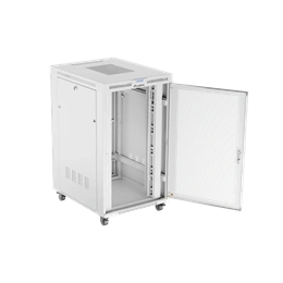 Lanberg szabadon álló rackszekrény (19", 27U, 800x1000 mm, perforált ajtó, lapraszerelt, LCD kijelző, szürke)