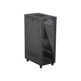 Lanberg szabadon álló rackszekrény (19", 32U, 600x1000 mm, üvegajtó, lapraszerelt, LCD, fekete)