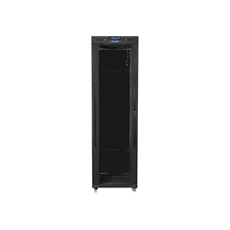 Lanberg szabadon álló rackszekrény (19", 42U, 600x600 mm, 520 mm mély, üvegajtó, lapraszerelt, LCD kijelző, fekete)