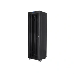 Lanberg szabadon álló rackszekrény (19", 42U, 600x600 mm, 520 mm mély, üvegajtó, lapraszerelt, LCD kijelző, fekete)