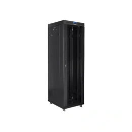 Lanberg szabadon álló rackszekrény (19", 42U, 600x800 mm, üvegajtó, lapraszerelt, LCD kijelző, fekete)
