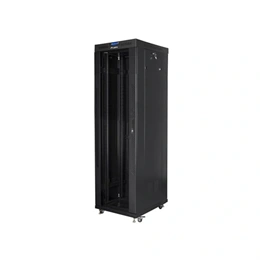 Lanberg szabadon álló rackszekrény (19", 42U, 600x800 mm, üvegajtó, lapraszerelt, LCD kijelző, fekete)