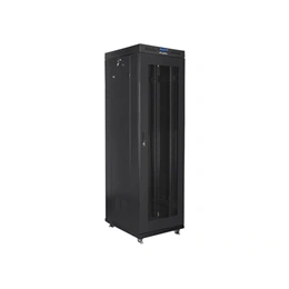 Lanberg szabadon álló rackszekrény (19", 42U, 600x800, perforált ajtó, lapraszerelt, LCD kijelző, fekete)