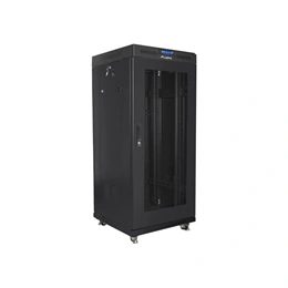 Lanberg szabadon álló rackszekrény 27U (19", 600x600 mm, perforált ajtó, lapraszerelt, LCD kijelző, fekete)