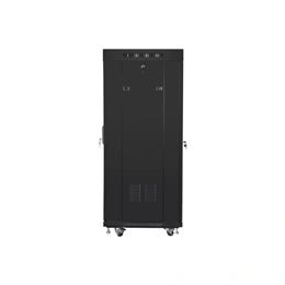 Lanberg szabadon álló rackszekrény 27U (19", 600x600 mm, perforált ajtó, lapraszerelt, LCD kijelző, fekete)