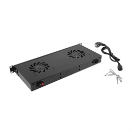 Lanberg ventilátor egység (19", 1U, LCD kijelző, termosztát, 2 ventilátor, 230V, 192mm mély, fekete)