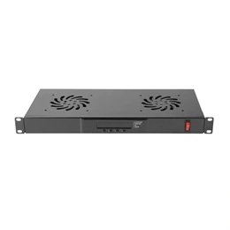 Lanberg ventilátor egység (19", 1U, LCD kijelző, termosztát, 2 ventilátor, 230V, 192mm mély, fekete)