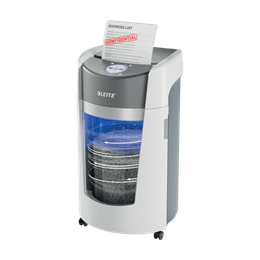 Leitz IQ OptiMax Office iratmegsemmisítő (35 l, 10 lap/80 g/m2, P-5, mikrokonfetti, 120 perc működés, fehér)