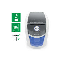 Leitz IQ OptiMax Office iratmegsemmisítő (35 l, 10 lap/80 g/m2, P-5, mikrokonfetti, 120 perc működés, fehér)