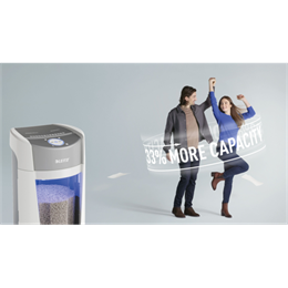Leitz IQ OptiMax Office iratmegsemmisítő (35 l, 10 lap/80 g/m2, P-5, mikrokonfetti, 120 perc működés, fehér)
