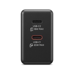 Lenovo Dual USB-C 65W GaN hálózati adapter (fekete, EU, 2x USB-C: 45W+18W, 1,5 m kábel)