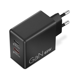 Lenovo Dual USB-C 65W GaN hálózati adapter (fekete, EU, 2x USB-C: 45W+18W, 1,5 m kábel)