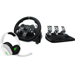 Logitech G920 Driving Force kormány + Astro A10 headset (fehér, rezgőhatás, pedál, műterhelés, PS3/PS4/PS5/PC kompatibil