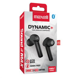 Maxell Dynamic+ bluetooth fejhallgató sztereo (v5.3, mikrofon, TWS, fekete)