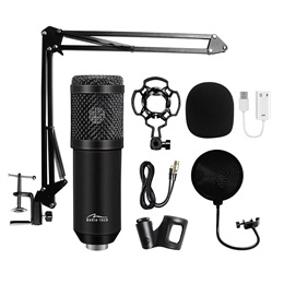 Media-Tech stúdió és streaming mikrofonkészlet (kondenzátor, XLR kábel, 3,5 mm jack, USB hangkártya, fekete)