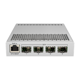 MikroTik CRS305-1G-4S+IN switch (1x 1GbE, 4x 10Gb SFP+, asztali, menedzselhető, webes, 512MB RAM, 16MB flash)