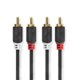 NEDIS sztereó audió kábel (2x RCA férfi / 2x RCA férfi, aranyozott érintkezők, 3 m, kerek, antracit)