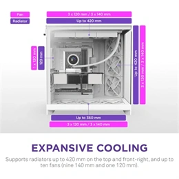 NZXT H9 Flow (midi torony, ATX, ablakos, fehér)