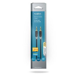 Nedis 3,5 mm sztereó audió kábel (3,5 mm dugó / 3,5 mm dugó, aranyozott, 2 m, antracit)