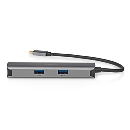 Nedis 5 az 1-ben USB-C kábel 20 cm (USB-C dugó / 3x USB-A anya, HDMI, RJ45, 5 Gbps, antracit)