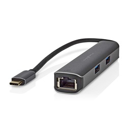 Nedis 5 az 1-ben USB-C kábel 20 cm (USB-C dugó / 3x USB-A anya, HDMI, RJ45, 5 Gbps, antracit)