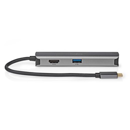 Nedis 5 az 1-ben USB-C kábel 20 cm (USB-C dugó / 3x USB-A anya, HDMI, RJ45, 5 Gbps, antracit)
