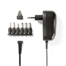 Nedis ACPA001 univerzális AC-DC tápegység (3-12 V DC, 12 W, 6 cserélhető dugó, 1,8 m, fekete)