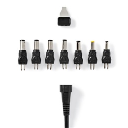Nedis ACPA105 univerzális AC-DC tápegység (5–24V, 36W, 7 cserélhető csatlakozó, 1,8 m kábel, fekete)