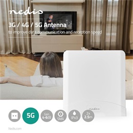 Nedis ANOR5G20WT beltéri és kültéri antenna (3G/4G/5G, 698–5000 MHz, 6 dB nyereség, SMA férfi, fehér)