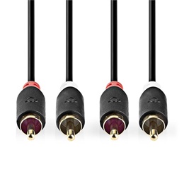 Nedis CABW24200AT10 sztereó audió kábel (2x RCA férfi, aranyozott érintkezők, 1 m, antracit)