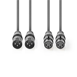 Nedis COTH15030GY50 XLR audio kábel (2x XLR 3p dugó / 2x XLR 3p aljzat, 5 m, rugalmas, sötétszürke)