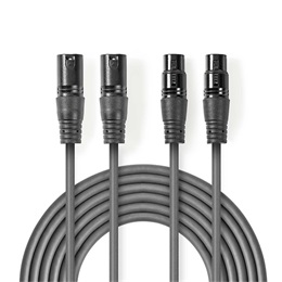Nedis COTH15030GY50 XLR audio kábel (2x XLR 3p dugó / 2x XLR 3p aljzat, 5 m, rugalmas, sötétszürke)