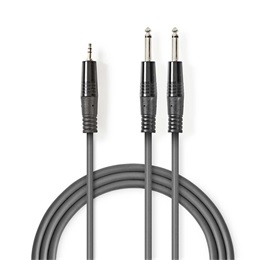Nedis COTH23200GY15 félprofi audio kábel 1,5 m (3,5 mm sztereó jack dugó / 2 x 6,35 mm mono jack dugó, rugalmas)