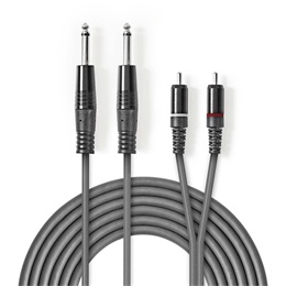 Nedis COTH23320GY30 félprofi audio kábel (2 x 6,35 mm mono jack dugó / 2 x RCA dugó, 3 m, rugalmas)