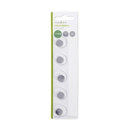 Nedis CR1220 3 V lítium gombelem (5 db, átmérő 12,42 mm, előre feltöltött, ezüst)
