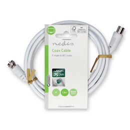 Nedis CSGL41800WT15 koax kábel (F dugó / F dugó, 75 Ohm, dupla árnyékolás, 1,5 m)