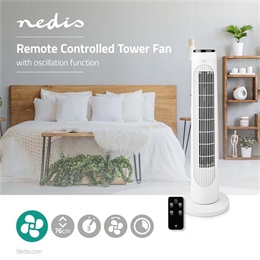 Nedis FNTR13CWT40 oszlopventilátor (50W, 3 fokozat, időkapcsoló, távirányító, fekete-fehér)