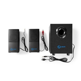 Nedis GSPR10021BK aktív gamer hangszóró 2.1 (USB tápellátás, 3,5 mm jack, 30 W, hangerőszabályozó, fekete)