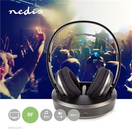 Nedis HPRF210BK rádiófrekvenciás vezeték nélküli fejhallgató (863-865 MHz, 40 mm, USB-C töltés, 11 óra üzemidő, 100 m ha