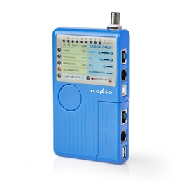 Nedis NWCTM100BU LAN kábel teszter (RJ45, RJ11, BNC, USB AB, 9V elem, max. 180 m, LED kijelző, kék)